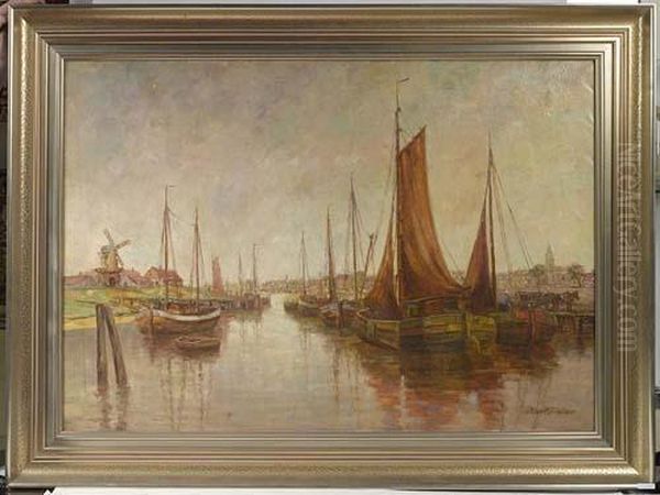 Schiffe Im Hafen. Oil Painting by Harlander