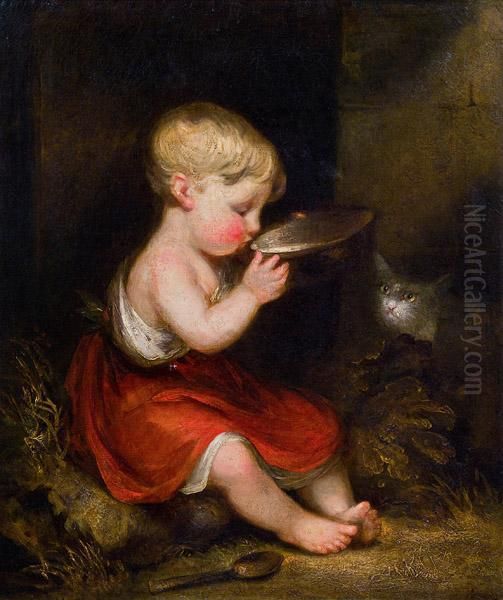 Kinderportrat Mit Katze Oil Painting by George Henry Harlow