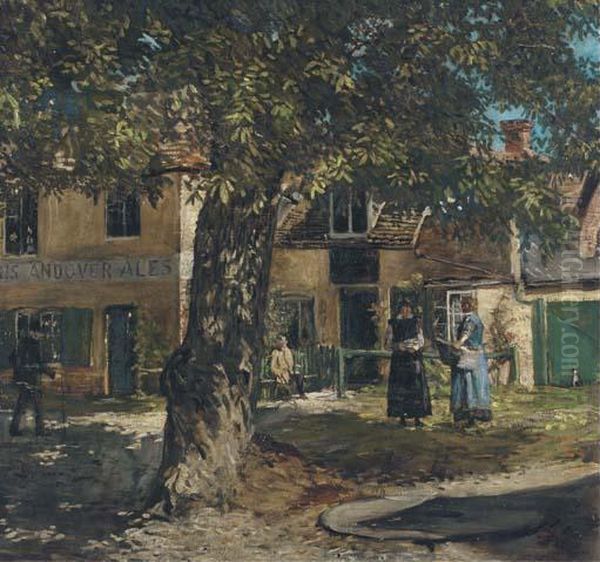 Figures Before A Tavern Oil Painting by Fairlie Harmar