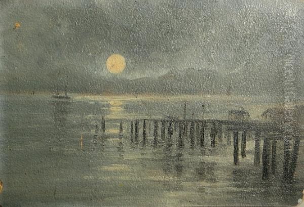 A Dock At Moonlight Oil Painting by Annie Lyle Harmon