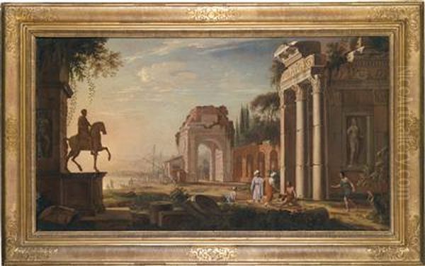 Ruins Of An Antique Harbour Oil Painting by Johann Oswald Harms