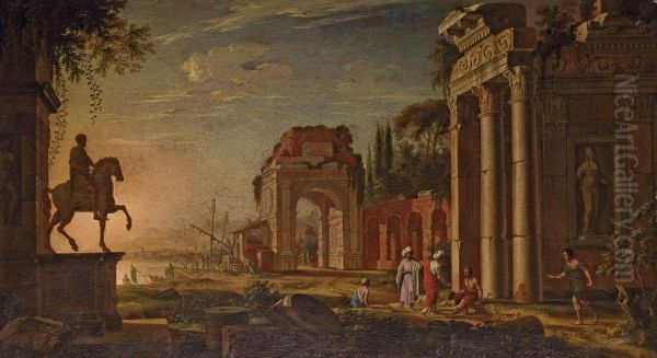 Personnages Dans Un Caprice Architectural Oil Painting by Johann Oswald Harms