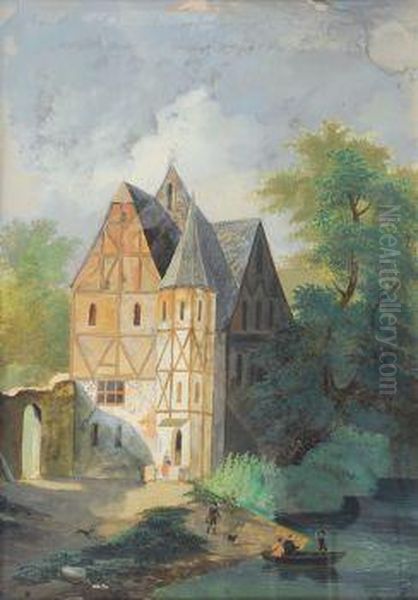 Schlos An Einem Flus Oil Painting by Johann Harmsen