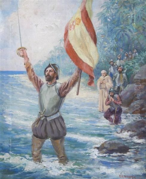 Balboa Discovering The Pacific Oil Painting by Frank Robert Harper