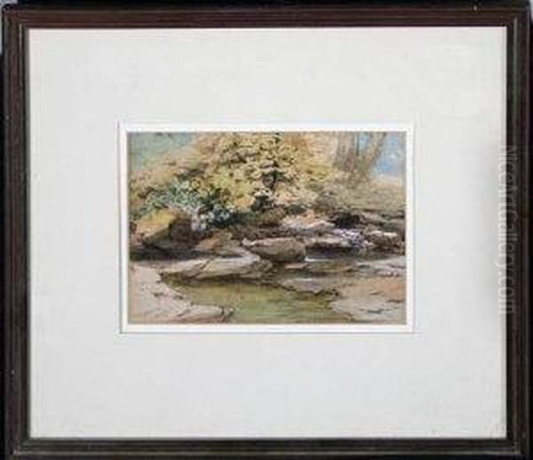 A Rocky River Bed Oil Painting by Thomas Harper