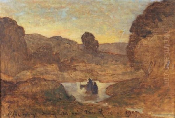 La Fuite En Egypte Oil Painting by Henri-Joseph Harpignies