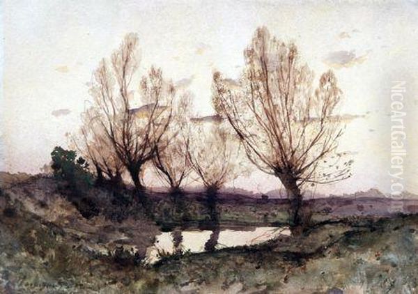 Twilight Beside A River Oil Painting by Henri-Joseph Harpignies