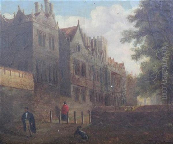 View Of An Oxford College Oil Painting by Richard Bankes Harraden