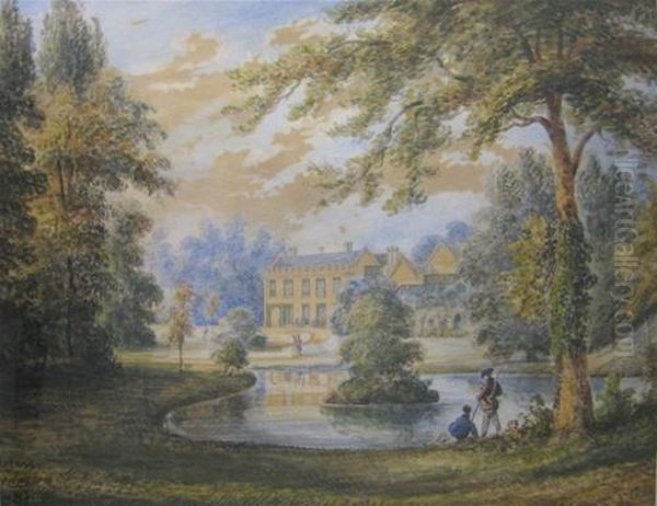 View Of The Manor House From The Lake Oil Painting by Richard Bankes Harraden