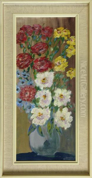 Blumenstilleben In Grau-blauervase Oil Painting by Hugo Paul Harrer