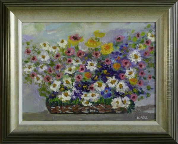 Stilleben Mitblumenkorb Oil Painting by Hugo Paul Harrer