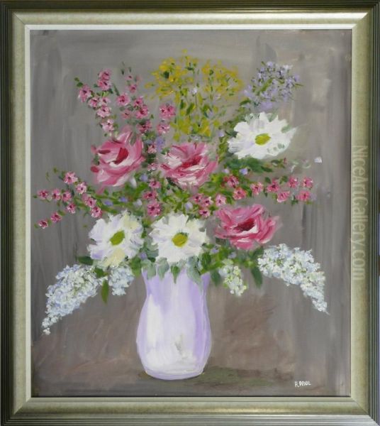 Stilleben Mit Blumenstraus Inweis-violetter Vase Oil Painting by Hugo Paul Harrer