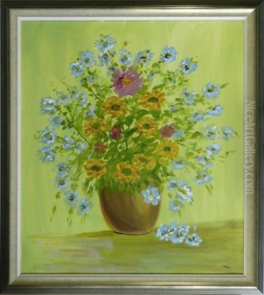 Stilleben Mit Sommerblumen Inbrauner Vase Oil Painting by Hugo Paul Harrer