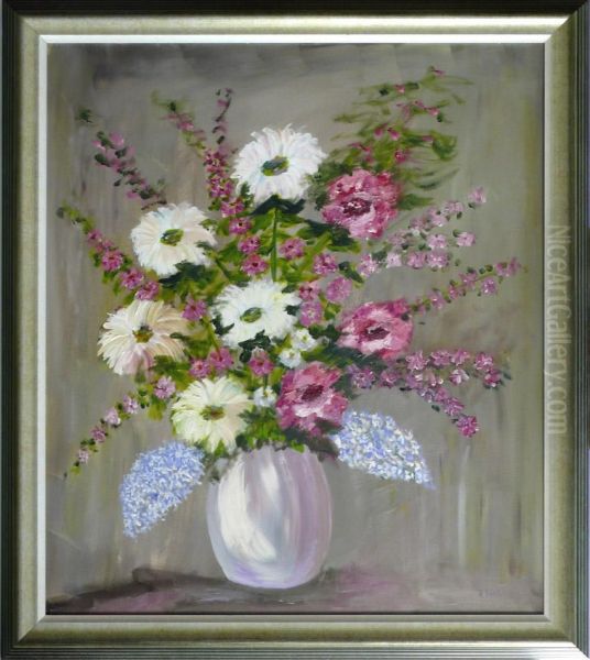 Blumenstilleben Inbeige-violetter Vase Oil Painting by Hugo Paul Harrer