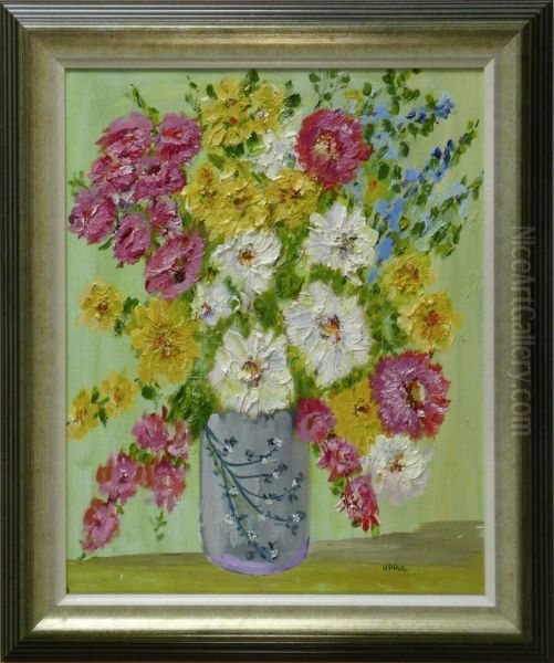 Blumenstilleben Ingrau-violetter Vase Oil Painting by Hugo Paul Harrer