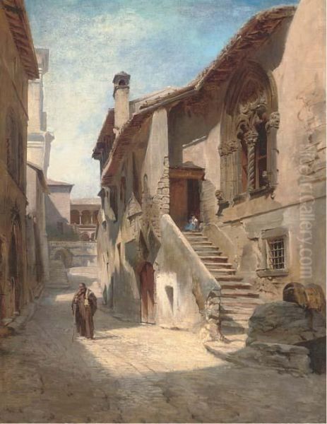 A Jewish Street Seller On A Siena Street Oil Painting by Hugo Paul Harrer