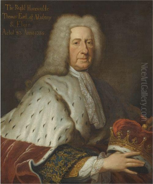 Portrait Of Thomas Bruce, 2nd Earl Of Ailesbury In Peer's Robes Holding A Coronet (1655-1741) Oil Painting by Francois Harrewijn