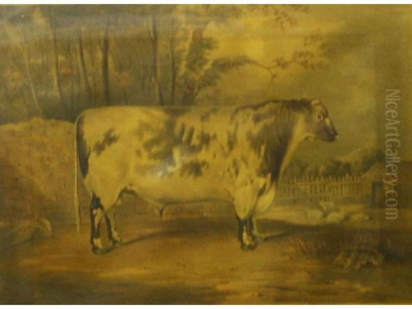 A Cow Oil Painting by R. Harrington