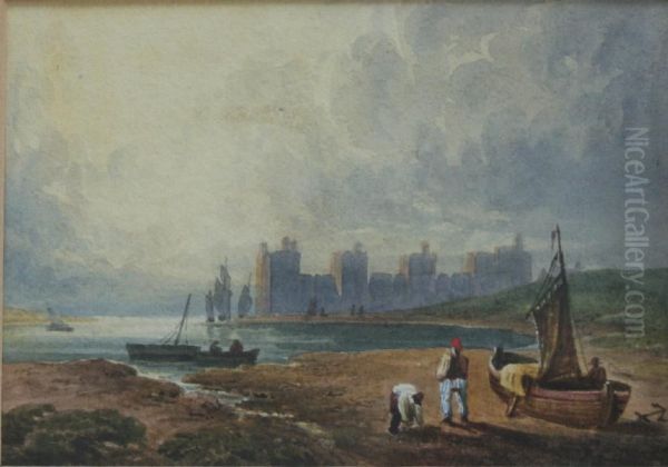 Caernarvon Castle Seen Across The Water Oil Painting by William Henry Harriott