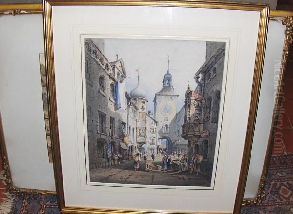 The Clock Tower, Ratisbon, Germany Oil Painting by William Henry Harriott