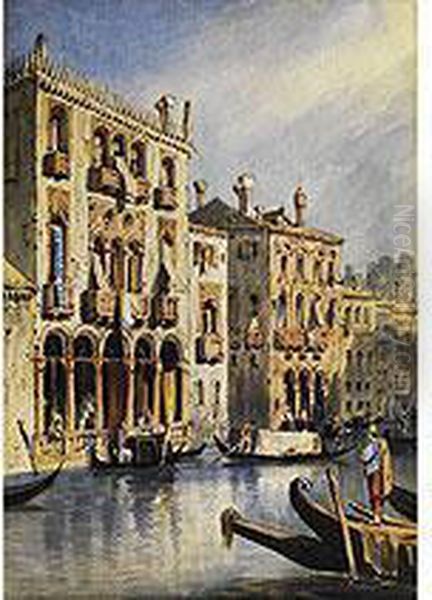 Gondeln Im Kanal Von Venedig Mit Ansicht Gotischer Palaste Oil Painting by William Henry Harriott