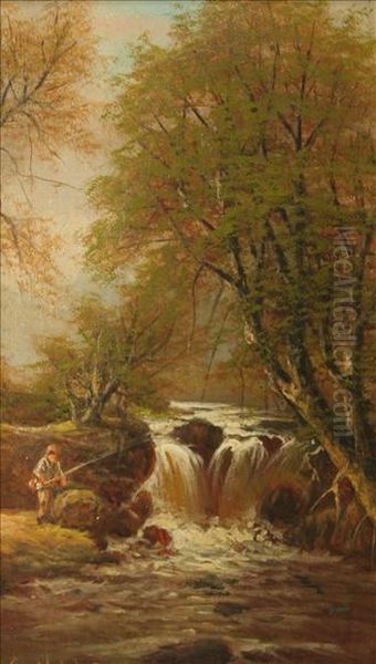 Fishermen Bywaterfalls Oil Painting by George Harris