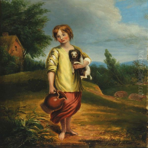 Landscape With A Boy And A Dog Oil Painting by Henry Harris