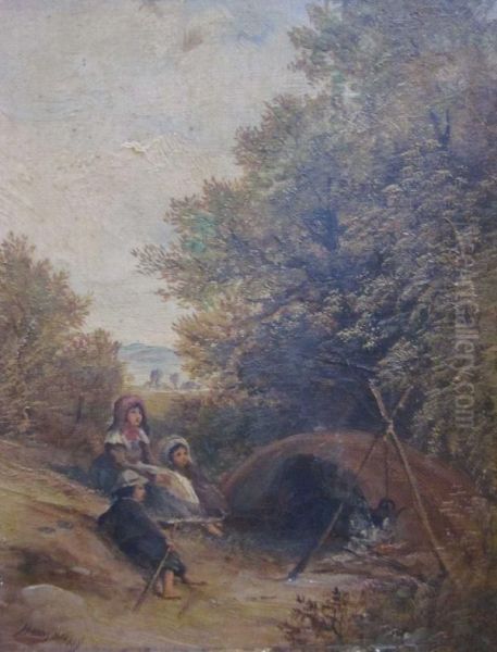 Gypsy Camp Sketch Near Bitton Oil Painting by Henry Harris