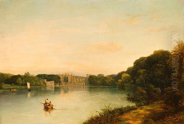 River Scene With Mansion At Thames Goring Oil Painting by Henry Hotham Harris