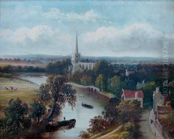 stratford On Avon Barges Oil Painting by Henry Hotham Harris