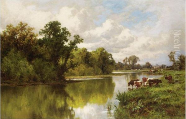 Cattle Grazing On The Thames Oil Painting by Henry Hotham Harris