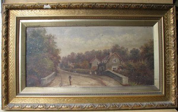 Oil On Canvas Depicting Figures On Bridge Of Roadway Oil Painting by Henry Hotham Harris