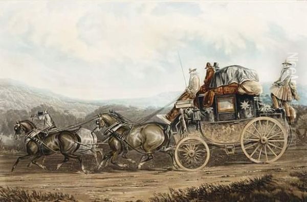 Fores's Coaching Recollections, Pulling Up To Unskid Oil Painting by John Ii Harris