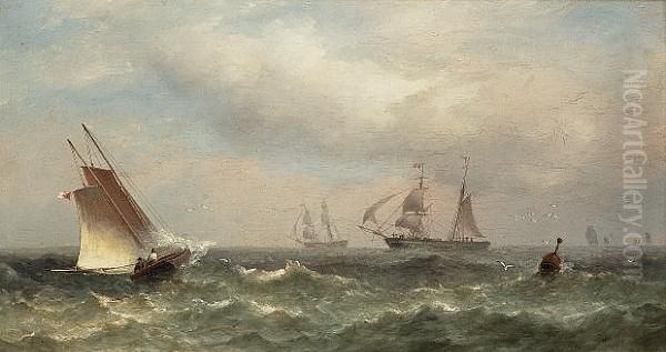 A French Brig Watching For The Approaching Pilot Cutter Oil Painting by James Harris of Swansea