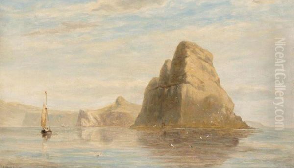 Fishing&nbsp;off Worms Head Oil Painting by James Ii Harris Of Swansea