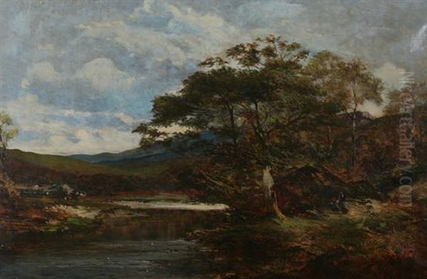 Along The River, Wales Oil Painting by William E. Harris