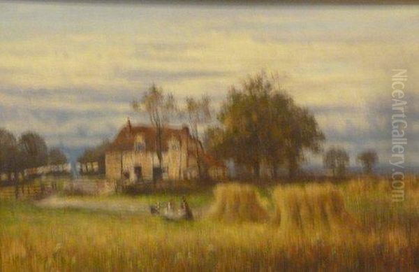 Cornfield By A Cottage Oil Painting by William E. Harris