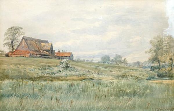 Water Meadows And Old Barn, Barsham, Norfolk Oil Painting by Charles Harmony Harrison