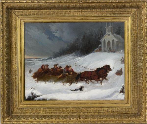 A Winter's Day Sleigh Ride Oil Painting by Tompkins Harrison Matteson