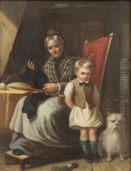 Young Boy With His Grandmother Oil Painting by Tompkins Harrison Matteson