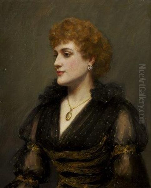 Portrait Of Lady In A Black And Gold Chiffon Dress, Wearing A Locket Oil Painting by Sarah Cecilia Harrison