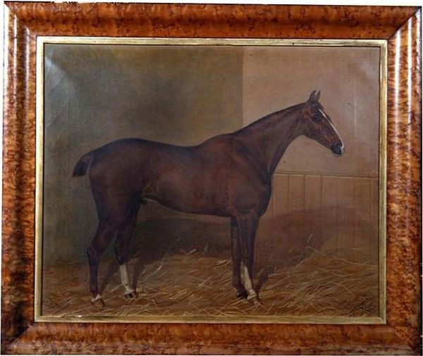 A Bay Hunter In A Stable Oil Painting by Walter Harrowing