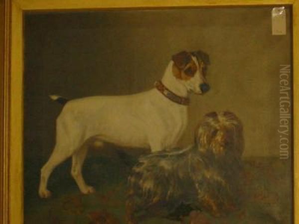 Portrait Of A Yorkshire Terrier And A Jack Russell Oil Painting by Walter Harrowing