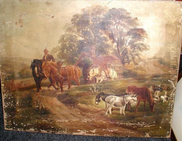 Horses On A Rural Track, Unframed Oil Painting by Walter Harrowing