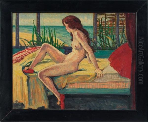 Nude On Bed Oil Painting by Robert Bartholow Harshe