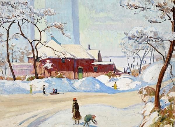 Chicago Park In Winter Oil Painting by Robert Bartholow Harshe