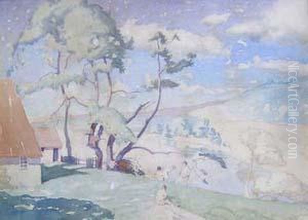 Landscape With Figures Oil Painting by Robert Bartholow Harshe