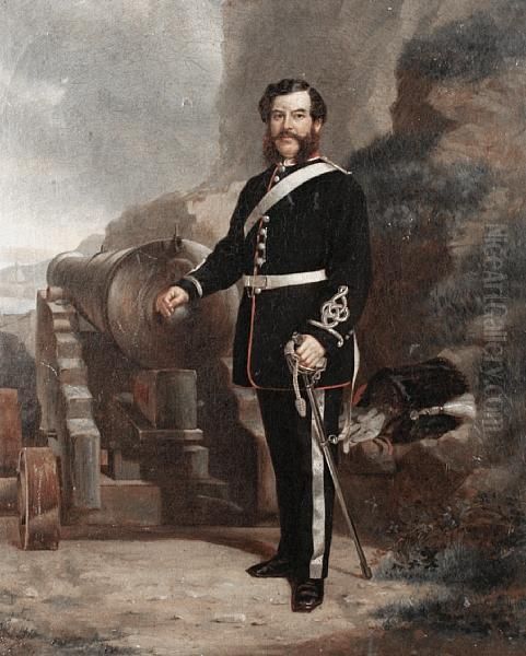 An Artillery Officer Standing Before A Gun Oil Painting by C. H. Hart