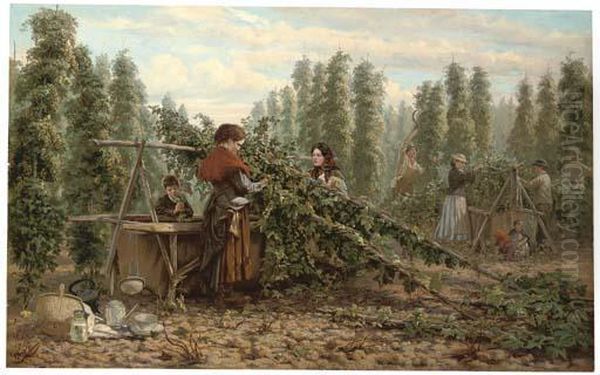 The Hop Pickers Oil Painting by C. H. Hart