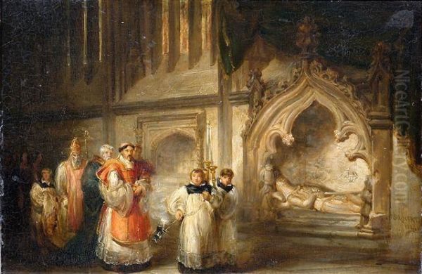 Einzug Zu Einem Pontifikalamt Vor Der Grabstatte Des Sir Richard Of Stapledon In Der Kathedrale Von Exeter by Solomon Alexander Hart